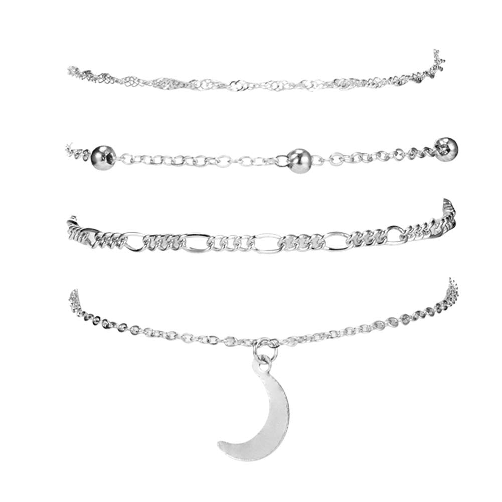 SEniutarm 4Pcs/Set Summer Beach Moon Charm Anklet Sandals Barefoot Ankle Silver Jewelry Gift
