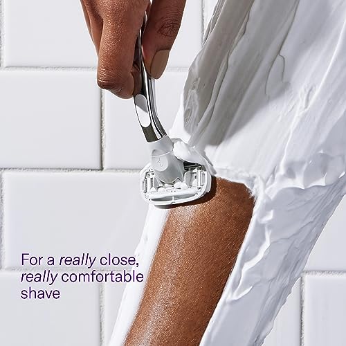 Flamingo 5-Blade Razors for Women - 1 Razor Handle + 4 5-Blade Refills + 1 Shower Holder - Chrome