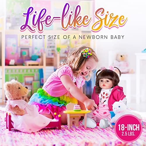 DOLLHOOD Reborn Baby Dolls - 18-Inch Realistic Baby Doll with Complete Baby Doll Accessories - Lifelike, Soft Silicone Newborn Girl Doll with Movable Arms and Legs - Comes with a Birth Certit