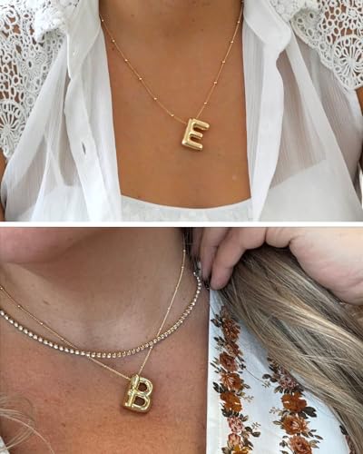 Chunyee Bubble Letter Necklace Gold for Women, 18k Gold Initial Necklaces for Women Dainty Letter Necklace With Gift Package, Ideal Jewelry Gifts for Women