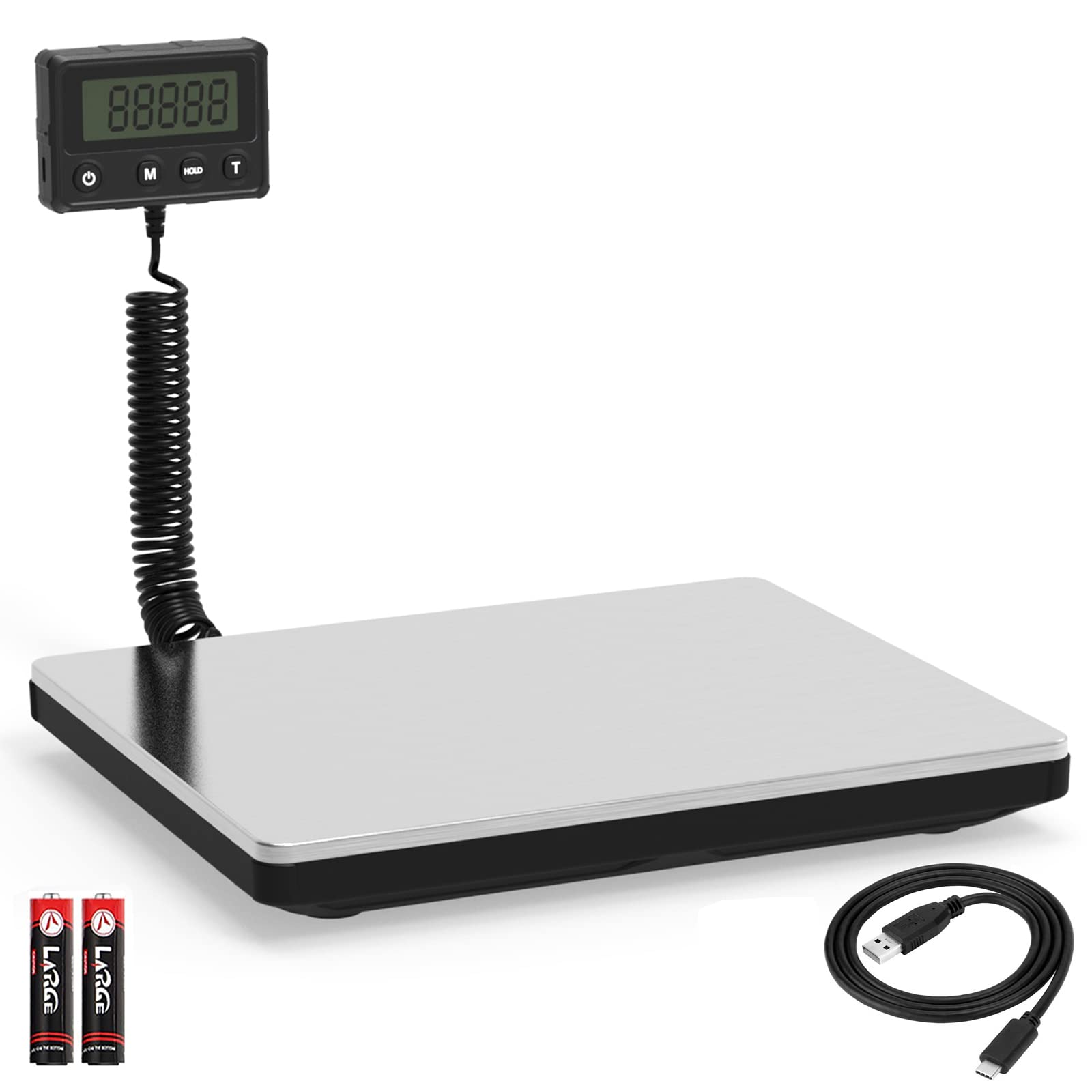 WEIGHTMAN Shipping Scale 440lb (Max.) 5oz (Min.) Heavy Duty Stainless Steel Freight Scale Warehouse Scale Package Scale Farm Scale Industrial Scale Tare/Hold Functions Battery or USB Type-C Powered