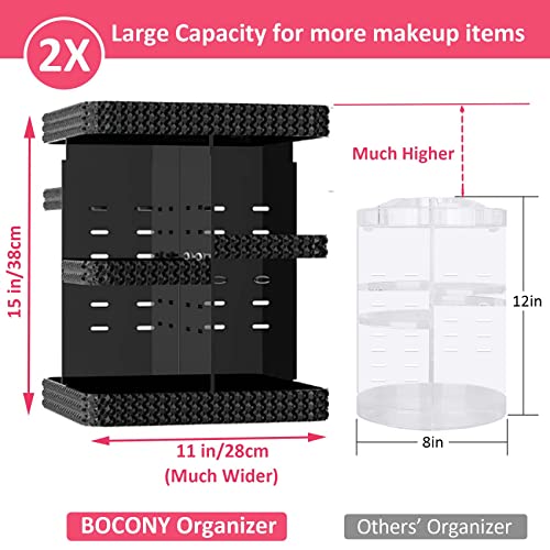 BOCONY Vanity Organizer,360 Rotating Acrylic Skin Care Organizer, Large Capacity, Organization and Storage for Countertop with Makeup Brush Holder - Black