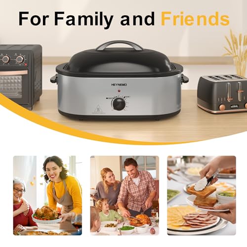 Roaster Oven, 22Qt Turkey Roaster Oven Buffet with Self-Basting Lid, 1450W Electric Roaster Oven with Cool-Touch Handles, Stainless Steel Roaster Oven with Removable Pan and Rack, Black