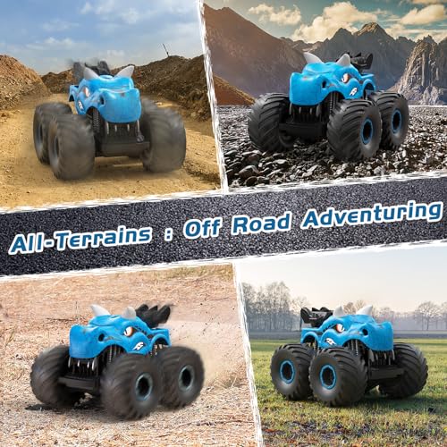 Scientoy Remote Control Car, 360° Rotating RC cars for boys 4-7 with Spray, Light & Sound, 2.4 GHz All Terrain Monster trucks, Dinosaur Toys for Kids 3 4 5 6 7 8 with 2 Batteries, Gifts for Boys Girls