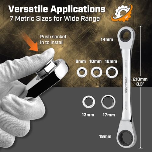 ironcube 7 in 1 Ratcheting Wrench Set With Box, Double Box End Wrench Set, 72 Tooth Gear, CR-V Steel, 8-19mm(Metric)
