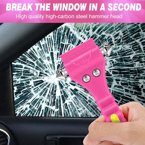 Xapwell Car Safety Hammer- Car Window Glass Breaker and Seat Belt Cutter, Auto Emergency Escape Tool, Vehicle Accessory Safety Tool, Life Rescue Tools Kits, Pink, 4 Packs