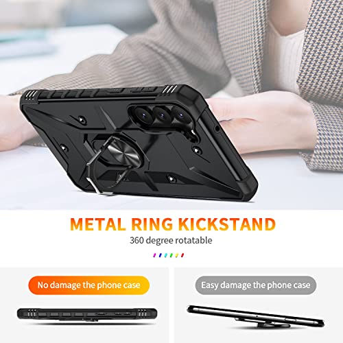 TORRTOWAY Case for Samsung Galaxy S23 Case Military Grade Drop Case with Kickstand Metel Ring Magnetic Holder Shockproof Protective for Galaxy S23 Phone Case (Black)