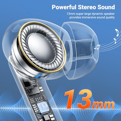 Wireless Earbuds, Bluetooth 5.3 Headphones HiFi Stereo & 4 ENC Mic, 42H Playtime Ear Buds with Charging Case LED Display, Bluetooth Earphones IPX7 Waterproof for iOS Android Earpods Sports Workout