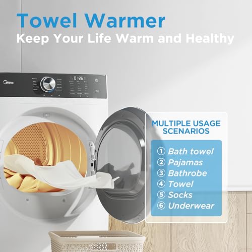 Midea MLE45N1AWW Front Load Electric Dryer Matching, with Stainless Steel Sensor Dry, Wrinkle Care, Touch Control, 10 Total Cycles, 8.0 Cu.ft, White