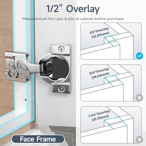 HOSOM 10 Pack Soft Close Cabinet Hinges, 1/2 inch Overlay Kitchen Cabinet Hinges Cabinet Door Hinges, 105° Opening Angle Soft Close Hinges for Cabinet Doors 3-Way Adjustment Hidden Cabinet Hinges
