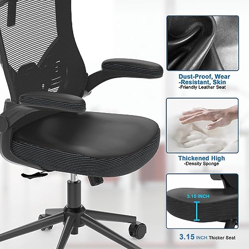 𝑯𝑶𝑴𝑬 𝑶𝑭𝑭𝑰𝑪𝑬 𝑪𝑯𝑨𝑰𝑹, Ergonomic Mesh Desk Chair, High Back Computer Chair- Adjustable Headrest with Flip-Up Arms, Lumbar Support, Swivel Executive Task Chair (Modern, White)