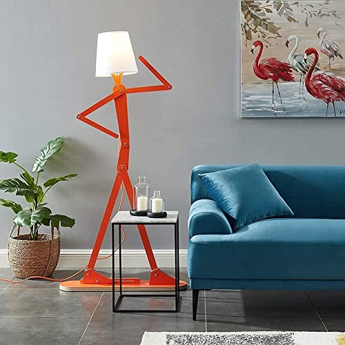 HROOME Cool Creative Floor Lamps Wood Tall Decorative Corner Reading Standing Swing Arm Light for Living Room Bedroom Office Farmhouse Kids Gift Idea- with LED Bulb (Oran Orange)