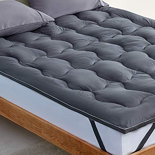 SLEEP ZONE Twin Mattress Topper Cooling Mattress Pad Cover Fluffy Down Alternative Bed Topper 8-21 Inch Deep Pocket, Twin Gray