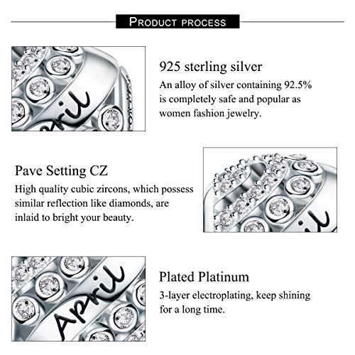 FOREVER QUEEN April Birthstone Charms for Bracelet 925 Sterling Silver Bead Openwork Charms, Happy Birthday Charms for Bracelet and Necklace