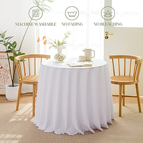 BYDOLL Table Cloth 48 Inch Round Tablecloth White Outdoor Washable Winkle and Stain Resistant Spillproof Polyester Tablecloth for Round Tables Festival Camping Picnic Wedding Party Table Cover