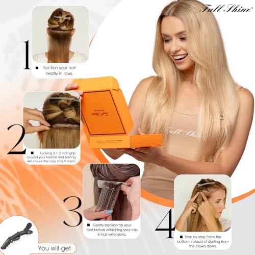 Full Shine Real Human Hair Extensions Clip ins 12 Inch Brown Balayage Clip in Hair Extensions Dark Brown Ombre Brown Mix Caramel Blonde Straight Hair Clip ins