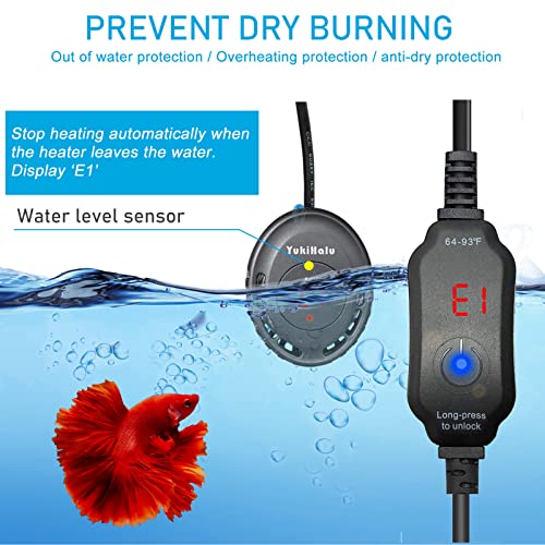 YukiHalu Compact Submersible Aquarium Heater, Mini Fish Tank Heater 50W/100W, External Temperature Controller, Used for 1-20 Gallon (50W(2-8 gallons))