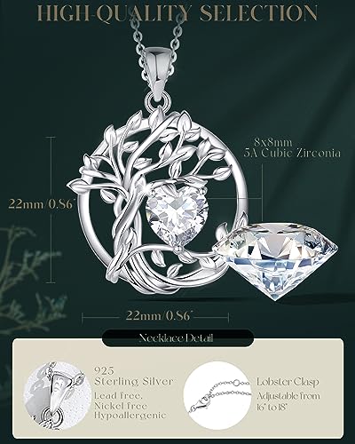 FANCIME Tree of life November Birthstone Necklace for Women Sterling Silver Tree Jewelry Natural Citrine Pendant Yellow Topaz Gemstone Anniversary Birthday Christmas Gifts for Wife Mom Her