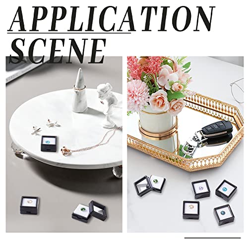 BENECREAT 36PCS Black Gemstone Display Box Mini Square Acrylic Jewelry Box Container(1.2x1.2x0.6) with Clear Top Lids and Sponge for Gems,Jewelry Packing