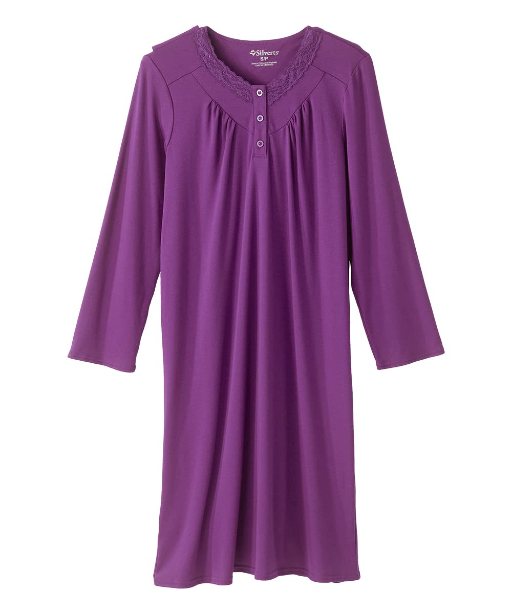Silverts Hospital Gowns for Women Open Back, Night Gowns for Elderly Women, Adaptive Clothing for Seniors, Hospice Care Supplies, Hospital Robe, Old Lady Dress - Eggplant XL