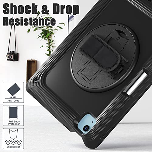 TSQQST for iPad Air 5th/4th Generation Case 10.9 Inch, iPad Pro 11 Inch Case (4th/3rd/2nd/1st Gen) 2022 2021 2020 2018, Heavy Duty Rugged Protective Case w/Screen Protector+Stand+Hand Strap, Black