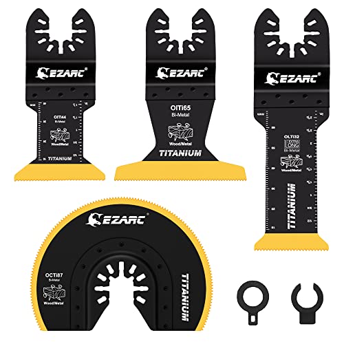 EZARC Titanium Oscillating Saw Blades Kit 4 PCS, Plunge Cutting Multitool Blades for Metal Wood Nails Screws, Flush Cut Universal Quick Release Multi Tool Blades Kits, Tool Blades Fit Multiple Models