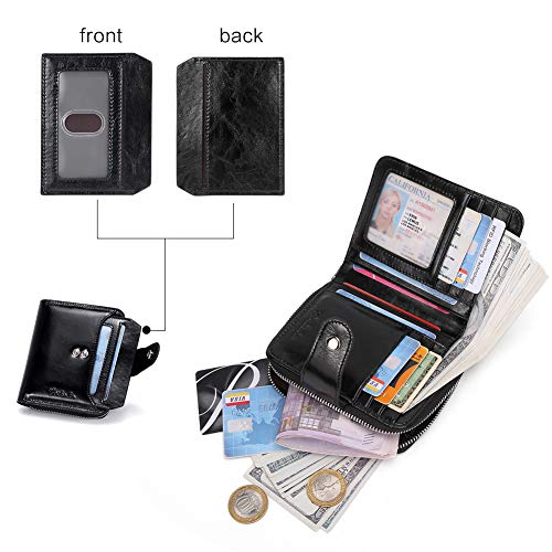 BOSTANTEN Leather Wallets for Women RFID Blocking Zipper Pocket Small Bifold Wallets Card Case Grey