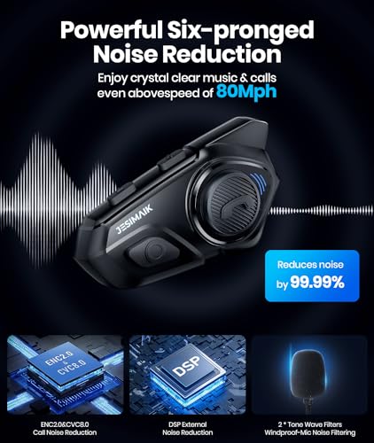 Motorcycle Helmet Bluetooth Headset ,2000M 10 Riders Noise Cancellation Intercom Communication System, Multitasking Audio Hands-Free Speakers, Helmet Radio, Stereo Music Motorcycle Accessories, 2 Pack