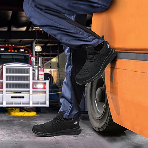 Steel Toe Shoes for Men and Women Comfortable Lightweight Work Safety Shoes Puncture Proof Slip Resistant Indestructible Sneakers Construction Work Utility Shoes Black M11