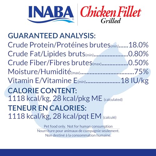INABA Natural, Premium Hand-Cut Grilled Chicken Fillet Cat Treats/Topper/Complement with Vitamin E and Green Tea Extract, 0.9 Ounces Each, 10 Pack, Variety Pack