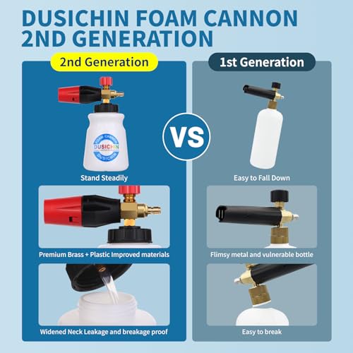 DUSICHIN Foam Cannon Soap Cannon for Pressure Washer Foam Gun Soap Sprayer 4000 PSI Wide Neck Snow Foam Gun Adjustable Nozzle Car Washer with 1L Container Additional Orifice Nozzle 1.04mm DUS2401