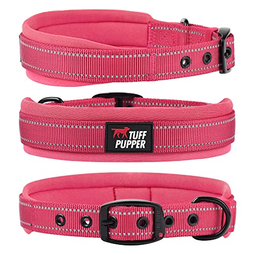 Tuff Pupper Ultra Comfort Padded Dog Collar | Thick Neoprene Padding | Ballistic Nylon Strap Dog Collar with Reflective Stitching | Durable Metal Buckle & Integrated ID Tag Holder | Waterproof Collars