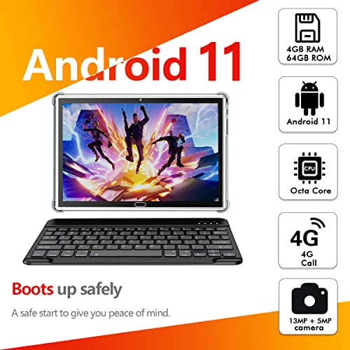 Tablet 2024 Newest, 2 in 1 Tablets 10 inch, Android 13 Tablet 4G Cellular Tablets with Dual Sim Slot 64GB+512GB Expand Storage Octa-Core 13MP Camera, ZONKO WIFI Tablet with Keyboard Mouse Stylus-Black