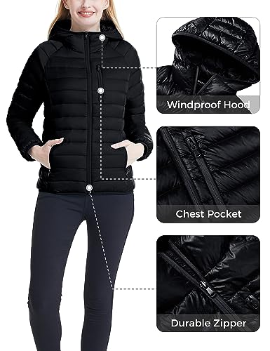wantdo Women's Packable Down Jackets Lightweight Spring Jackets (Black, Small)