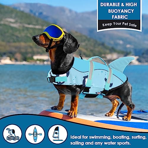 AOFITEE Dog Life Vest, Dog Life Jacket Shark, Ripstop Dog Safety Vest with Superior Buoyancy and Rescue Handle, Adjustable Dog Swimming Vest Dog Float Coat for Small Medium Large Dogs