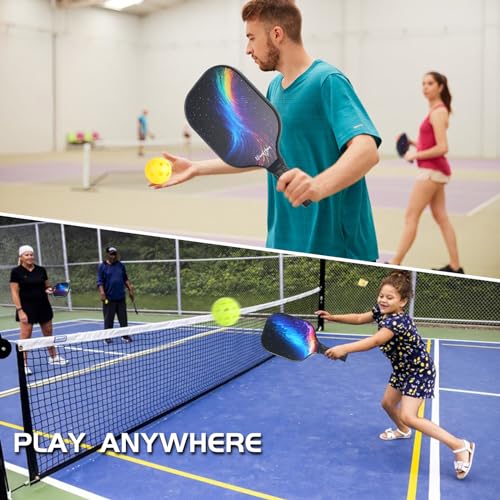 Eliwdshen Fiberglass Pickleball Paddles Lightweight Pickleball Set of 2, 4 Pickleball, Portable Carry Bag for Beginners