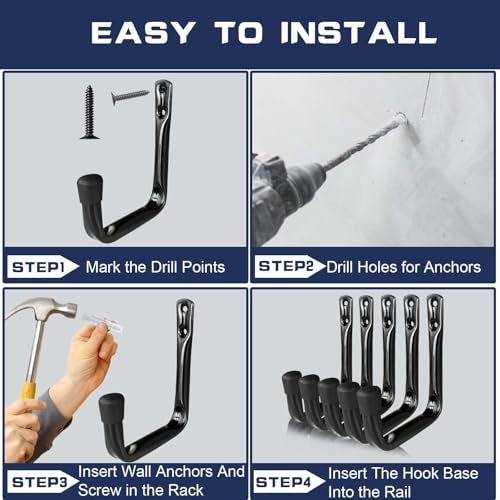 Dreecy J Utility Hooks For Hanging Heavy Duty Garage Storage Utility Hooks For Garage Wall, Color Black, 5 Pack