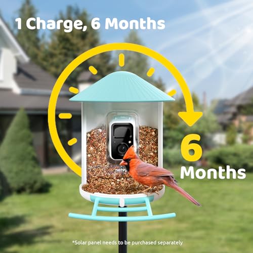 NETVUE Birdfy AI Smart Bird Feeder with Camera, AI Auto Capture Each Bird Come & Identify 6000+ Bird Species, Cloud Store Bird Videos & Birdwatching On Live, Ideal Gift for Bird Lover (Blue)