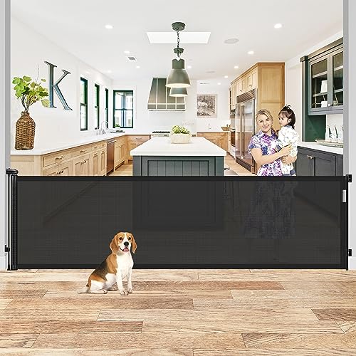 Retractable Baby Gates Extra Wide 70" Wide Retractable Gate Outdoor Dog Gate Indoor Baby Gate Mesh Baby Gate Retractable Gates for Kids or Pets, Outdoor Gates for Decks Baby Gates for Doorways, Black