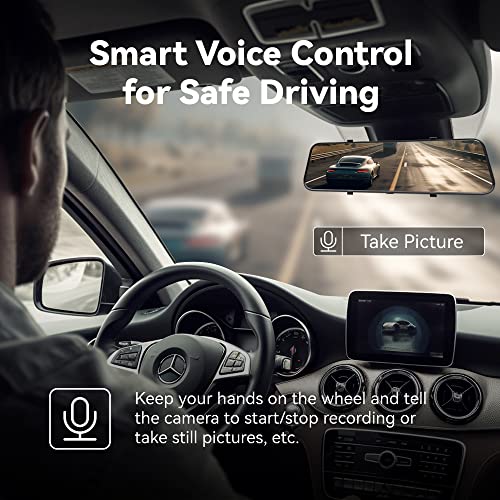 Pelsee P10 Pro 10" 4K Mirror Dash Cam, Rear View Mirror Camera Smart Driving Assistant w/ADAS and BSD, Night Vision Dash Cameras Front and Rear, Voice Control, Parking Monitoring, 32GB Memory Card