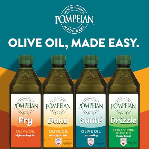 Pompeian Made Easy Fry Olive Oil, High Smoke Point, Perfect for Frying Foods such as Chicken and Potatoes, American Heart Association Certified, Non-Allergenic, Non-GMO, 16 Fl Oz (Pack of 1)