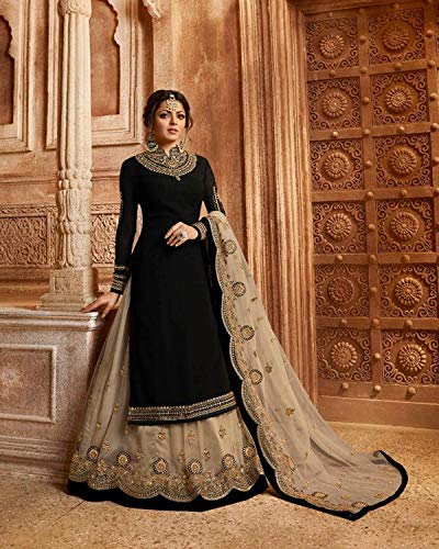 Delisa Indian/Pakistani Ethnic wear Georgette Straight Salwar Kameez for Womens (Black, SMALL-38)