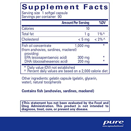 Pure Encapsulations EPA/DHA Essentials - Fish Oil Concentrate Supplement to Support Cardiovascular Health - Premium EPA & DHA Supplement with Omega 3-90 Softgel Capsules