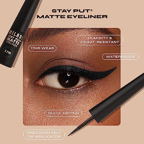 Milani Stay Put Matte 17HR Liquid Eyeliner - Black Matte (0.09 Fl. Oz.) Vegan, Cruelty-Free Liquid Eyeliner - Line & Define Eyes with High Pigment Shades for Long-Lasting Wear