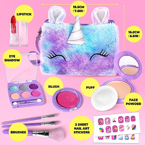 ULOVEME Kids Real Makeup Kit for Little Girls - Real, Non Toxic, Washable Make Up Toy - Umicorn Toys Gift for 3 4 5 6 7 8 9 10 12 Years Old Girls Birthday