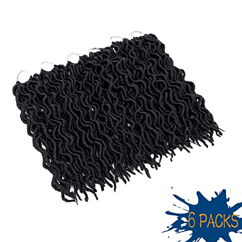 14 Inch Goddess Faux locs Crochet Hair 6 Packs/Lot Soft Gypsy Locs Wavy Crochet Braids Dreadlocks 3 Tone Curly Wavy Twist Braiding Hair Extensions African Roots Braid(#1B)