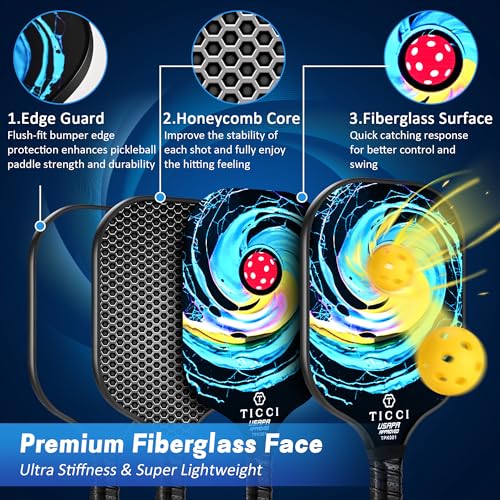 TICCI Pickleball Paddle Set 2 Premium USAPA Approved Graphite Craft Rackets Honeycomb Core 4 Balls Ultra Cushion Grip Portable Racquet Case Bag Gift Kit Men Women Indoor Outdoor (Red G Kit)