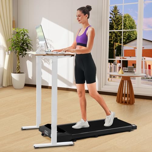 Walking Pad, Under Desk Treadmill, Walking Pad Treadmill for Home Office, 2.25HP Portable Treadmill with 220lb Capacity, Walking Treadmill with Remote Control/App Control LED Display, Black