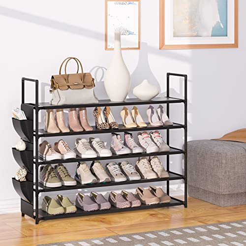 OYREL Large Capacity 7 Tier Shoe Rack, Black, 33.3in Wide x 11.2in Deep x 48.7in Tall, Holds 28-35 Pairs of Shoes, Ultra-Minimalist Style, Waterproof and Durable