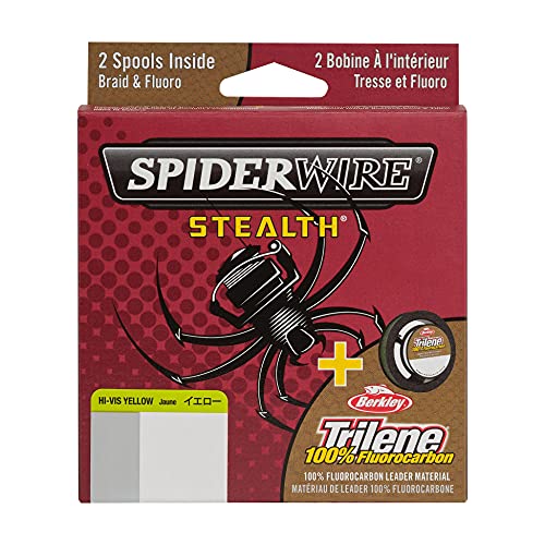 SpiderWire Stealth 8lb Braid + Trilene 100% Fluorocarbon Dual Spool, Hi-Vis Yellow/Clear, Superline Mono Equiv: 2lb